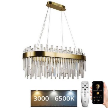 Lustre de cristal LED regulável em cabo LED/100W/230V 3000-6500K dourado + comando à distância