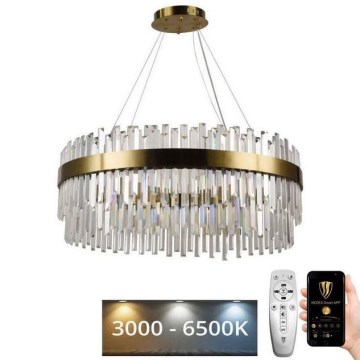 Lustre de cristal LED regulável em cabo LED/110W/230V 3000-6500K dourado + comando à distância