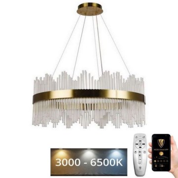 Lustre de cristal LED regulável em cabo LED/110W/230V 3000-6500K dourado + comando à distância