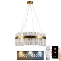 Lustre de cristal LED regulável em cabo LED/110W/230V 3000-6500K dourado + comando à distância