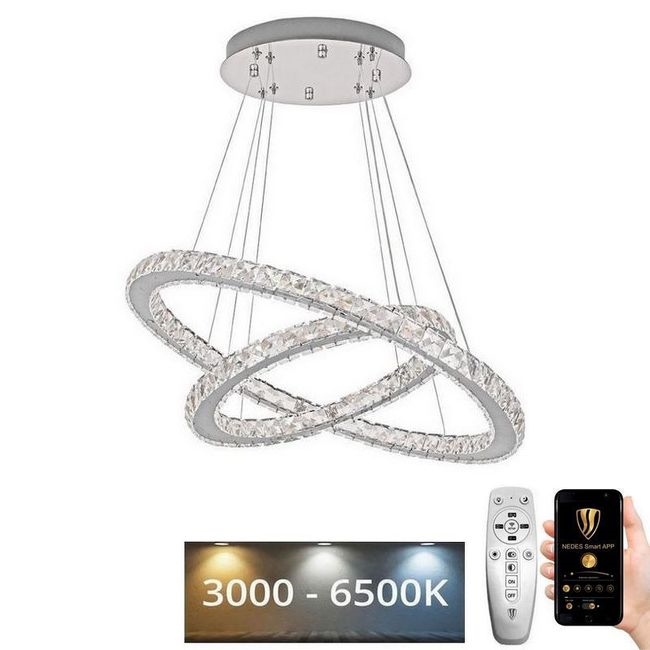 Lustre de cristal LED regulável em cabo LED/115W/230V 3000-6500K prata + controlo remoto