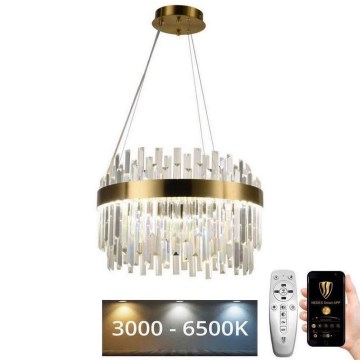 Lustre de cristal LED regulável em cabo LED/70W/230V 3000-6500K dourado + controlo remoto