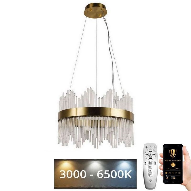 Lustre de cristal LED regulável em cabo LED/70W/230V 3000-6500K dourado + controlo remoto