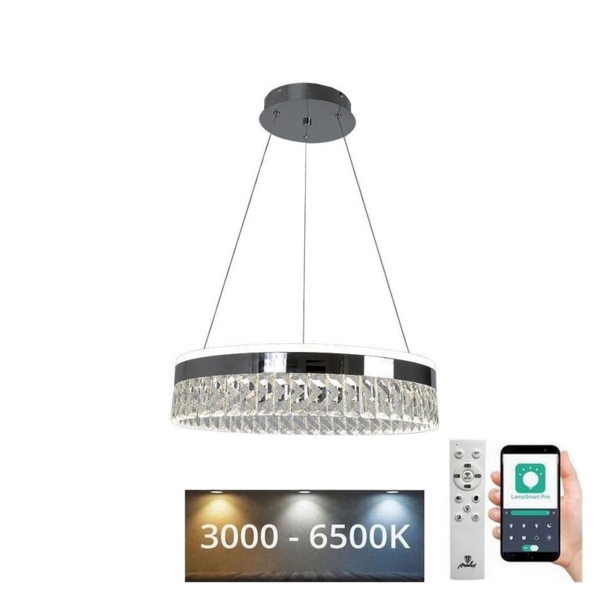 Lustre de cristal regulável num fio LED/90W/230V 3000-6500K cromado brilhante + comando