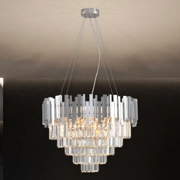 Lustre de cristal suspenso por cabo PLAZA 9xE14/40W/230V Ø 60 cm prateado