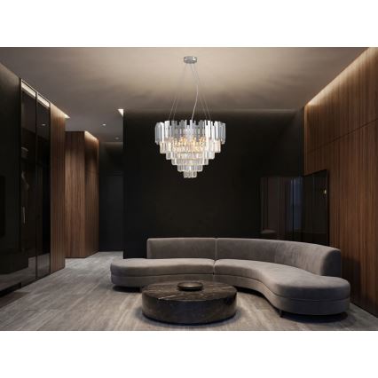 Lustre de cristal suspenso por cabo PLAZA 9xE14/40W/230V Ø 60 cm prateado