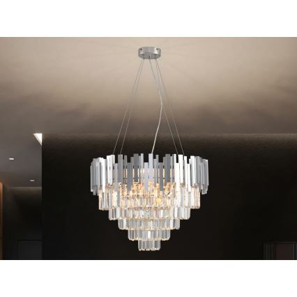Lustre de cristal suspenso por cabo PLAZA 9xE14/40W/230V Ø 60 cm prateado