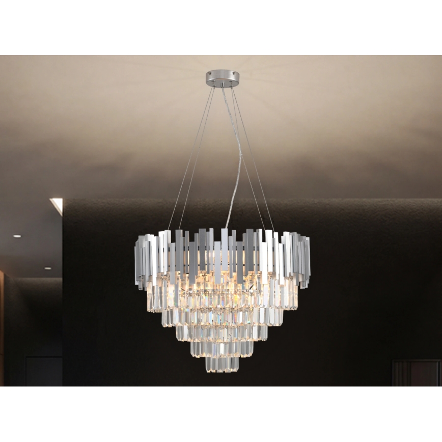 Lustre de cristal suspenso por cabo PLAZA 9xE14/40W/230V Ø 60 cm prateado