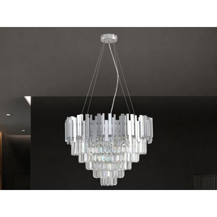 Lustre de cristal suspenso por cabo PLAZA 9xE14/40W/230V Ø 60 cm prateado