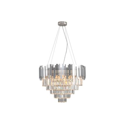 Lustre de cristal suspenso por cabo PLAZA 9xE14/40W/230V Ø 60 cm prateado