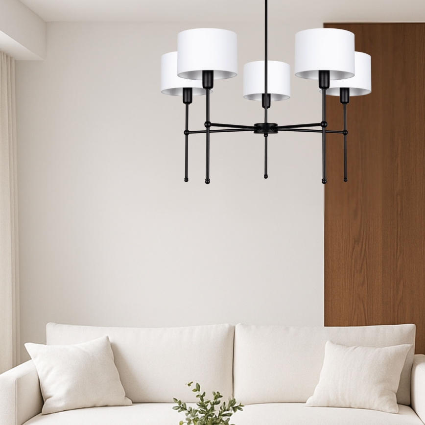 Lustre de haste MADELA 5xE14/40W/230V branco/preto