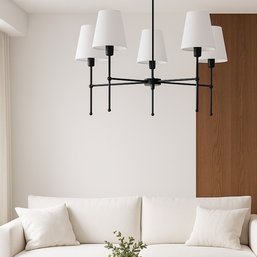 Lustre de haste MADELA 5xE14/40W/230V branco/preto