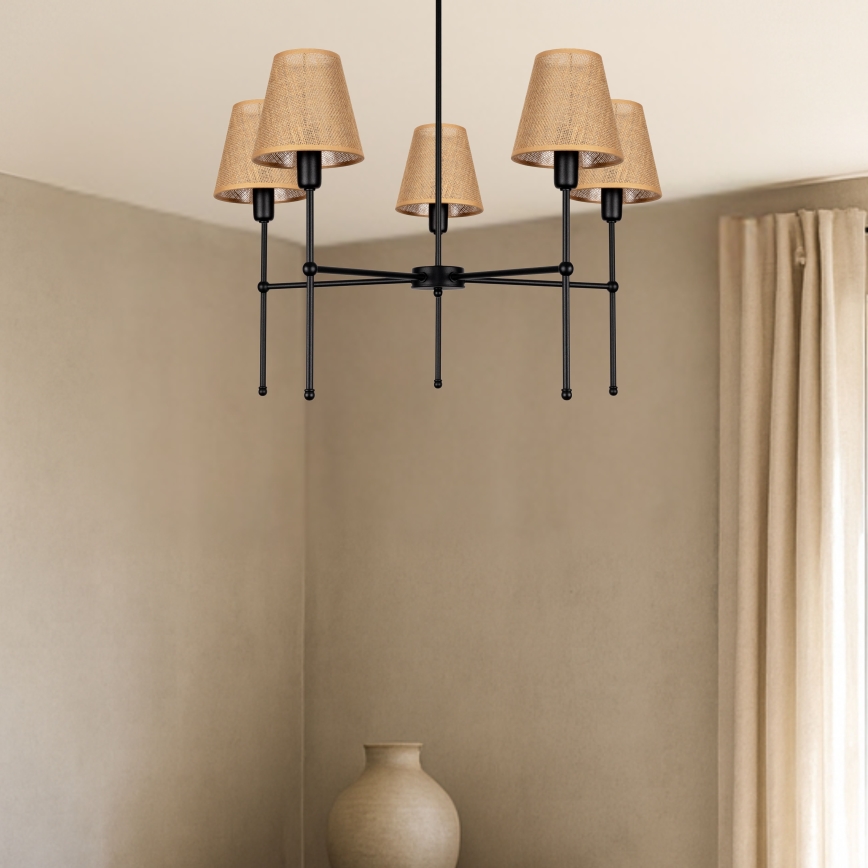 Lustre de haste MADELA 5xE14/40W/230V juta/preto