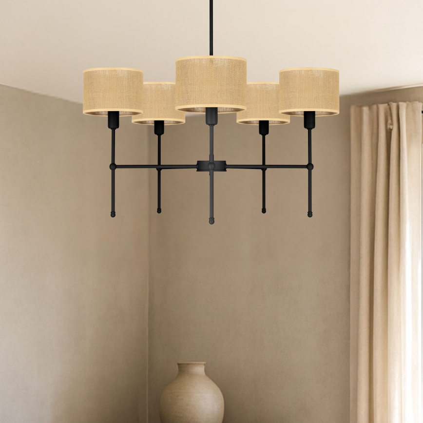 Lustre de haste MADELA 5xE14/40W/230V juta/preto