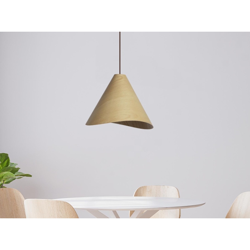 Lustre de madeira suspenso por cabo 1xE27/60W/230V, diâmetro 33 cm, madeira maciça / carvalho / seringueira