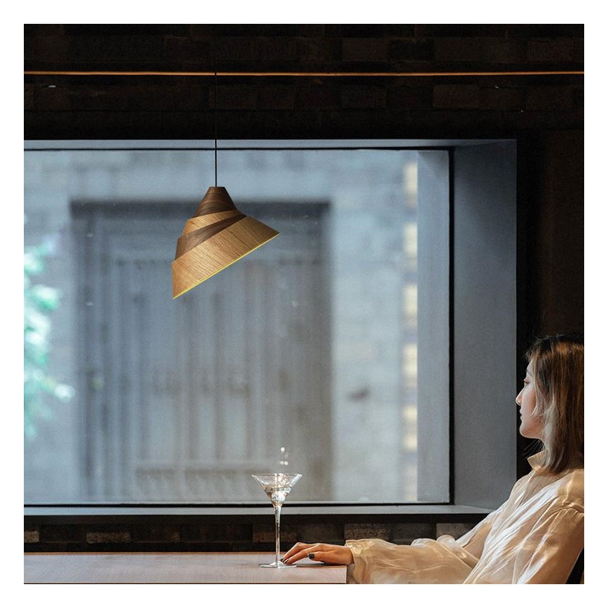 Lustre de madeira suspenso por cabo 1xE27/60W/230V Ø 33 cm maciço/carvalho/nogueira/seringueira