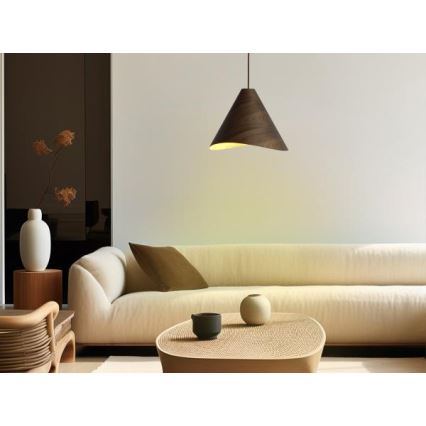 Lustre de madeira suspenso por cabo 1xE27/60W/230V Ø 33 cm maciço/nogueira/seringueira