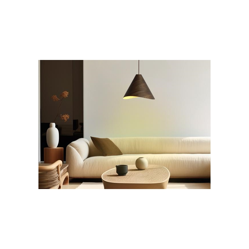 Lustre de madeira suspenso por cabo 1xE27/60W/230V Ø 33 cm maciço/nogueira/seringueira