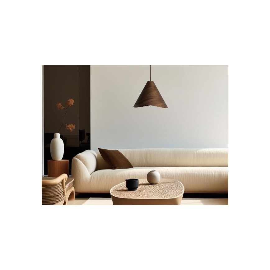 Lustre de madeira suspenso por cabo 1xE27/60W/230V Ø 33 cm maciço/nogueira/seringueira