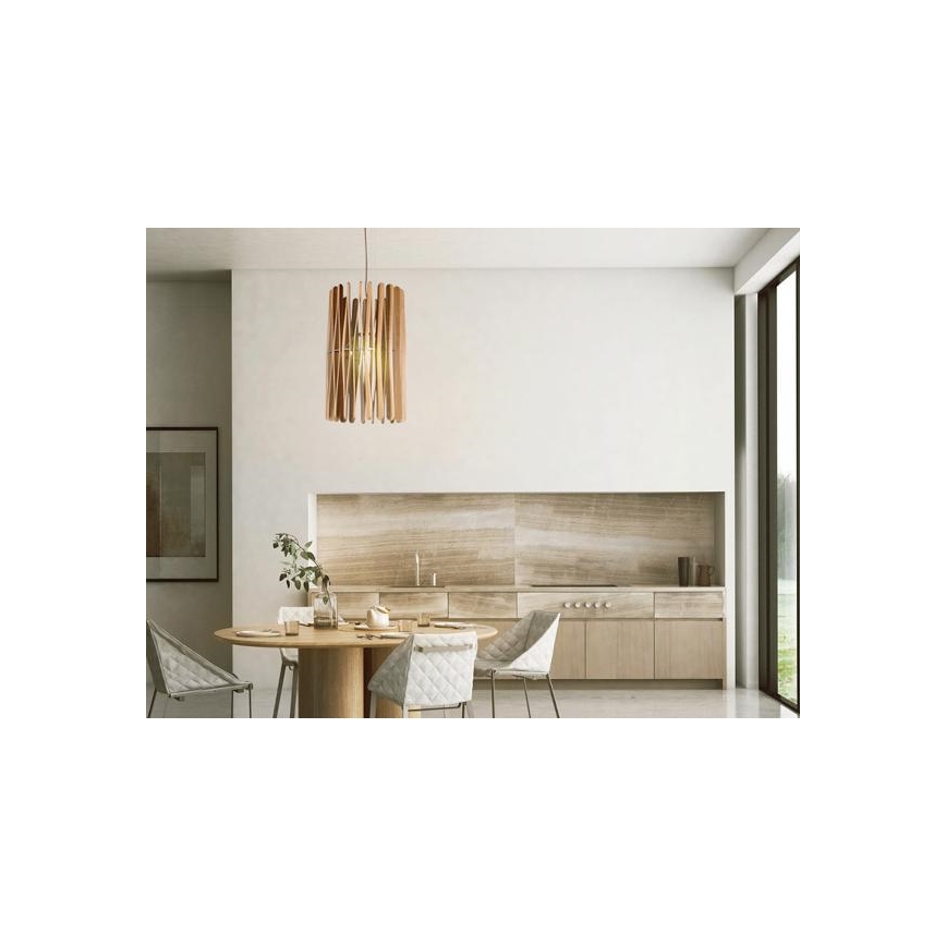 Lustre de madeira suspenso por cabo 1xE27/60W/230V Ø 38 cm madeira maciça/freixo/seringueira