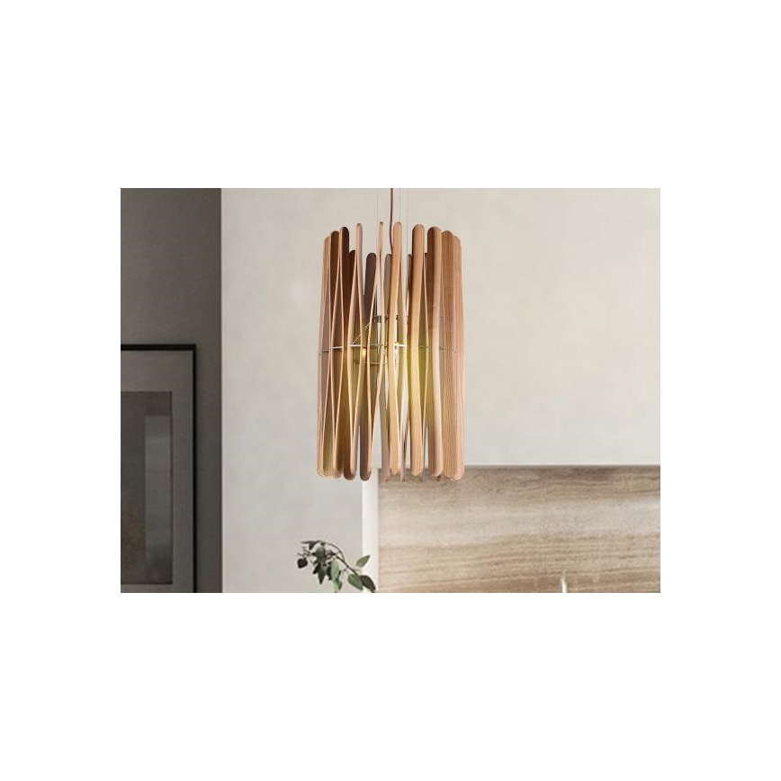 Lustre de madeira suspenso por cabo 1xE27/60W/230V Ø 38 cm madeira maciça/freixo/seringueira