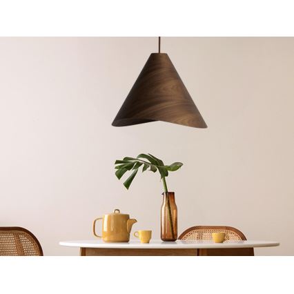 Lustre de madeira suspenso por cabo, 1xE27/60W/230V, Ø 45 cm, em madeira maciça (nogueira/seringueira)