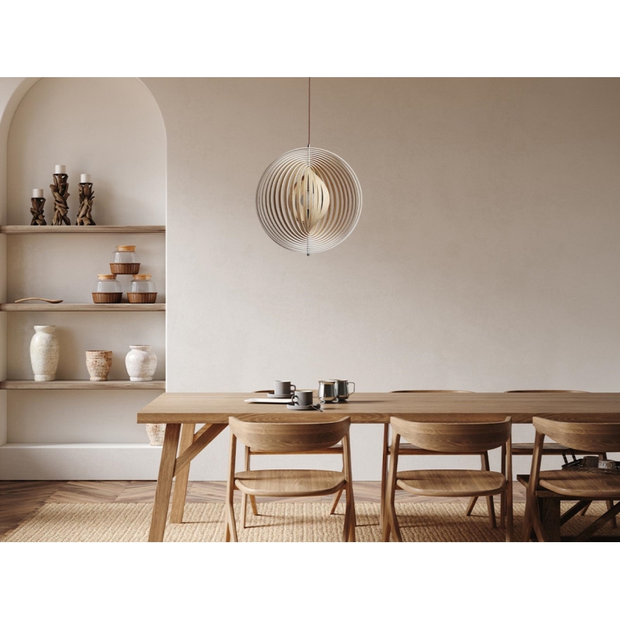 Lustre de madeira suspenso por cabo 1xE27/60W/230V Ø 50 cm maciço/folheado/madeira de seringueira