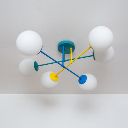 Lustre de montagem direta ao tecto MOON 6xE27/15W/230V turquesa/amarelo/azul
