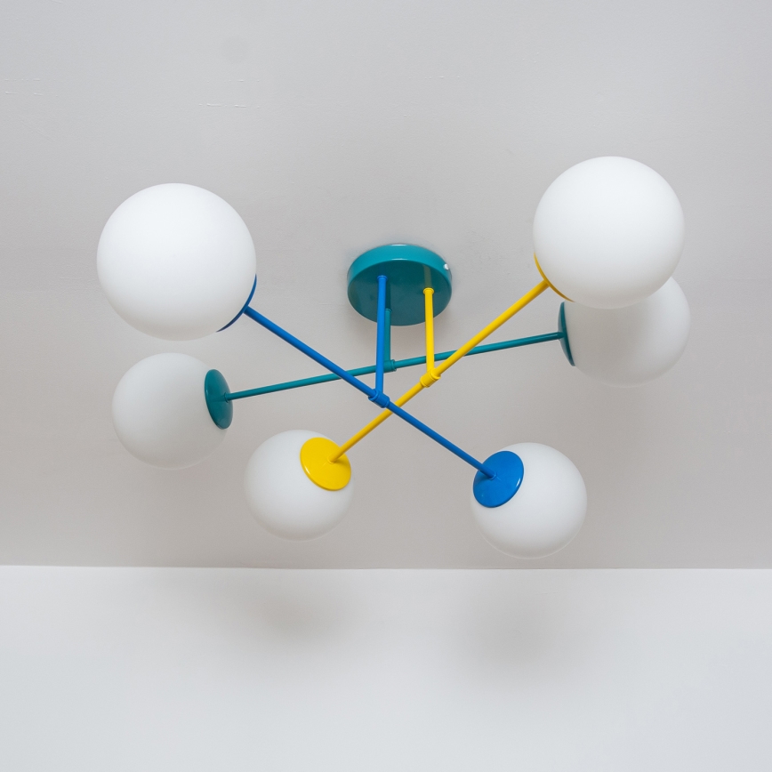Lustre de montagem direta ao tecto MOON 6xE27/15W/230V turquesa/amarelo/azul