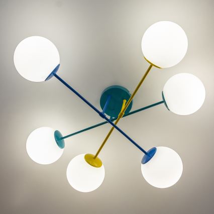 Lustre de montagem direta ao tecto MOON 6xE27/15W/230V turquesa/amarelo/azul