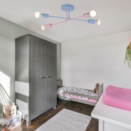 Lustre de sobrepor CAMBRIDGE 4xE27/15W/230V azul/rosa
