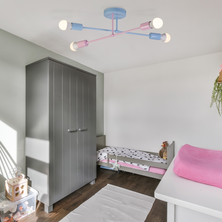 Lustre de sobrepor CAMBRIDGE 4xE27/15W/230V azul/rosa