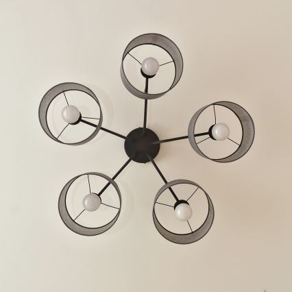 Lustre de tecto aplicado ALBA 5xE27/15W/230V cinzento