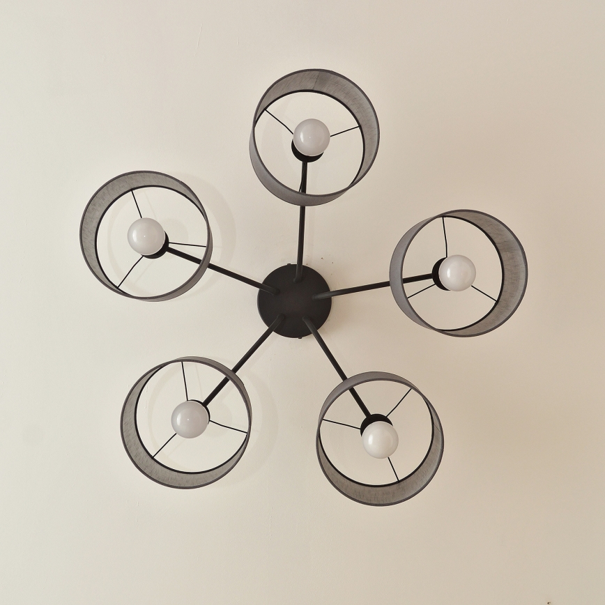 Lustre de tecto aplicado ALBA 5xE27/15W/230V cinzento
