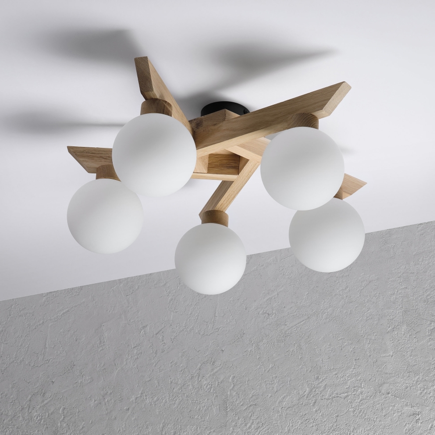 Lustre de tecto aplicado ANTONIO 5xG9/5W/230V carvalho/branco