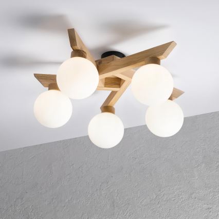 Lustre de tecto aplicado ANTONIO 5xG9/5W/230V carvalho/branco