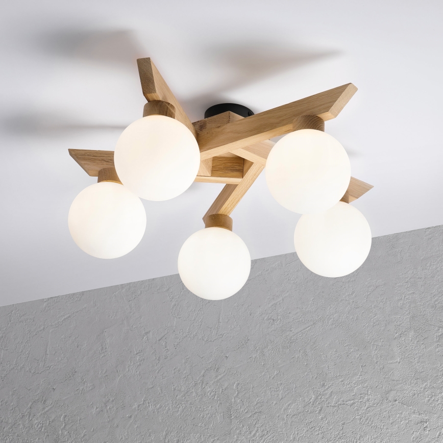 Lustre de tecto aplicado ANTONIO 5xG9/5W/230V carvalho/branco