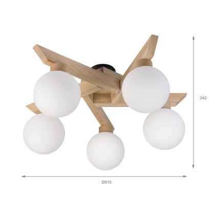 Lustre de tecto aplicado ANTONIO 5xG9/5W/230V carvalho/branco