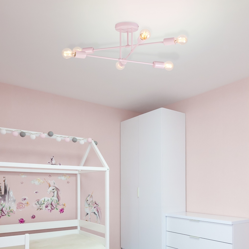 Lustre de tecto CAMBRIDGE 6xE27/15W/230V rosa