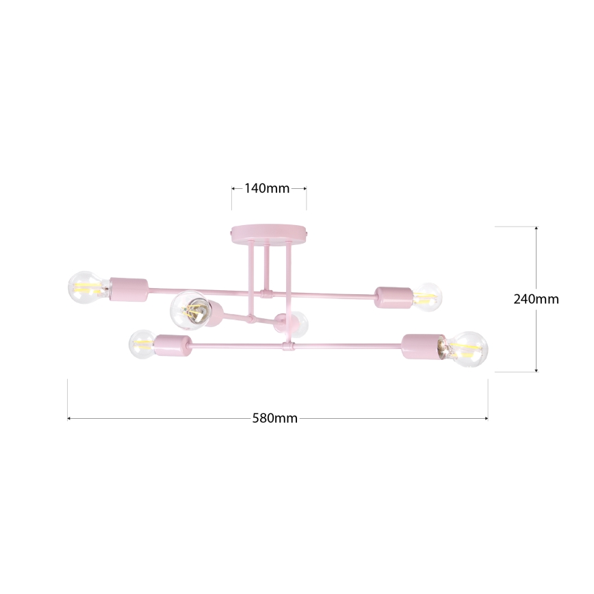 Lustre de tecto CAMBRIDGE 6xE27/15W/230V rosa