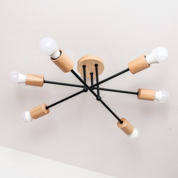 Lustre de tecto de montagem aparente CAMBRIDGE 6xE27/15W/230V, pinho