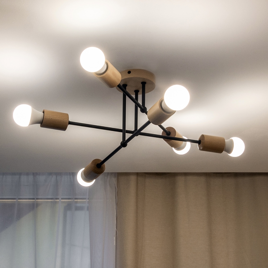 Lustre de tecto de montagem aparente CAMBRIDGE 6xE27/15W/230V, pinho