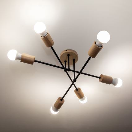 Lustre de tecto de montagem aparente CAMBRIDGE 6xE27/15W/230V, pinho