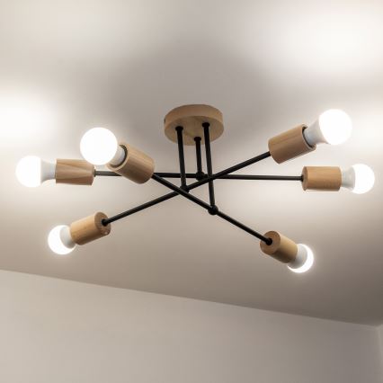 Lustre de tecto de montagem aparente CAMBRIDGE 6xE27/15W/230V, pinho