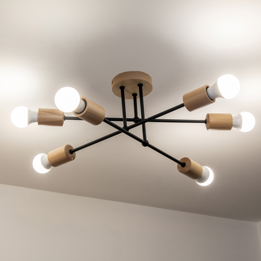 Lustre de tecto de montagem aparente CAMBRIDGE 6xE27/15W/230V, pinho