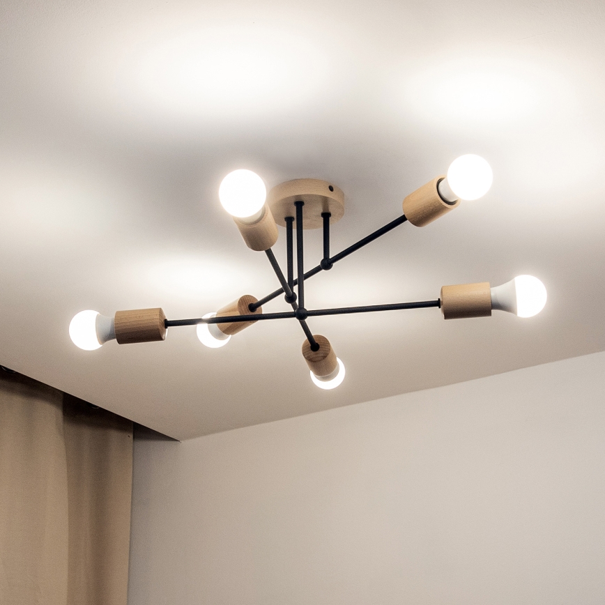 Lustre de tecto de montagem aparente CAMBRIDGE 6xE27/15W/230V, pinho