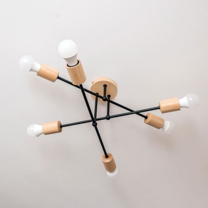 Lustre de tecto de montagem aparente CAMBRIDGE 6xE27/15W/230V, pinho