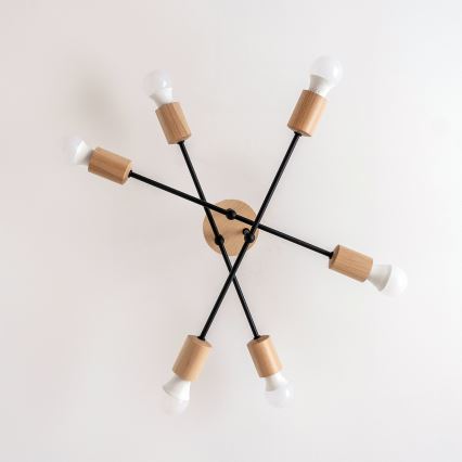 Lustre de tecto de montagem aparente CAMBRIDGE 6xE27/15W/230V, pinho