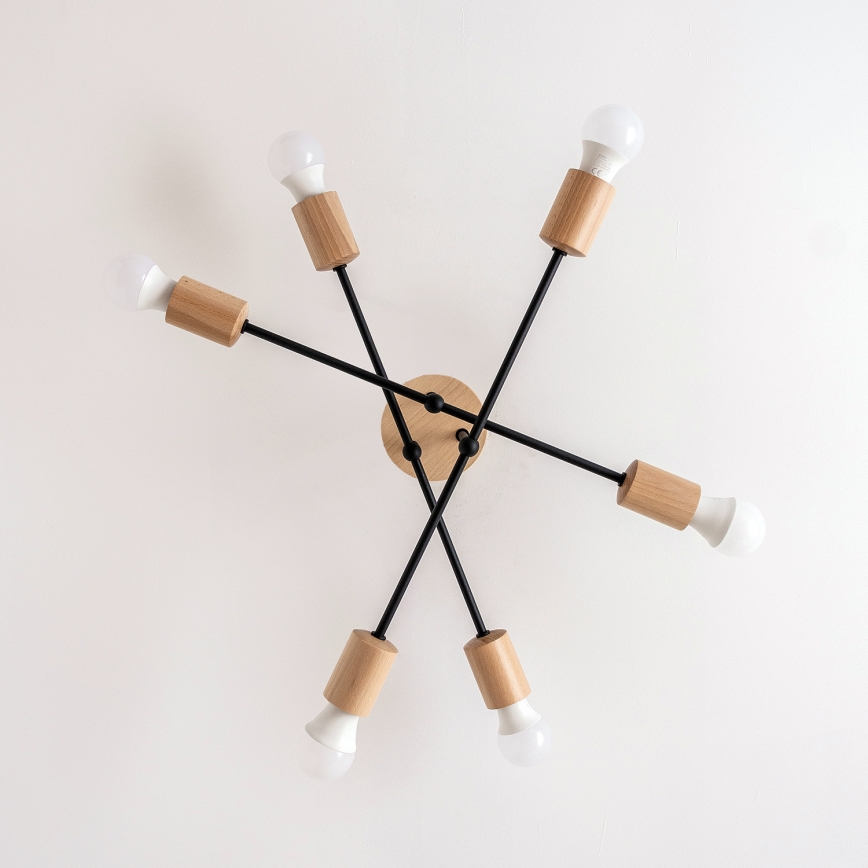 Lustre de tecto de montagem aparente CAMBRIDGE 6xE27/15W/230V, pinho