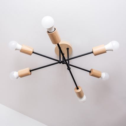 Lustre de tecto de montagem aparente CAMBRIDGE 6xE27/15W/230V, pinho